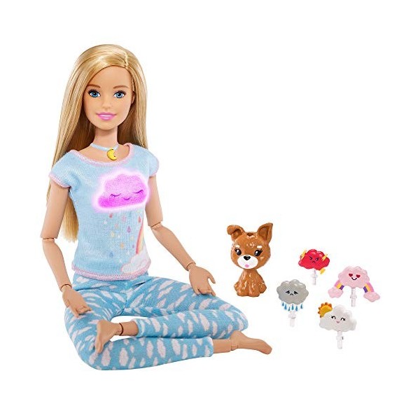 Barbie ​Breathe with Me Meditation Doll, Blonde, with 5 Lights & Guided Meditation Exercises, Puppy and 4 Emoji Accessories, 