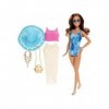 Coffret pour Barbie : poupée Brun Glam en Maillot de Bain + Accessoire - Set poupée Mannequin + 1 Carte Tigre