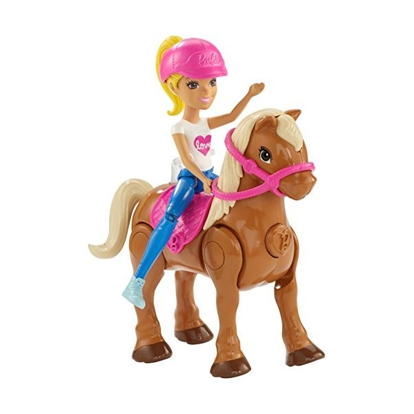 Barbie et Mini Poney Brun Clair avec Selle Rose - FHV63