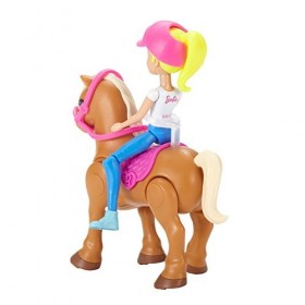 Barbie et Mini Poney Brun Clair avec Selle Rose - FHV63