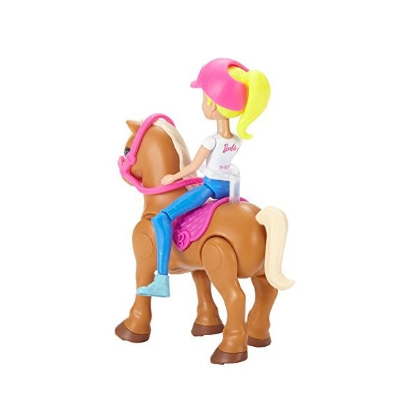 Barbie et Mini Poney Brun Clair avec Selle Rose - FHV63