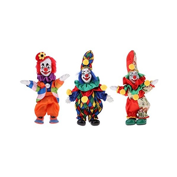 misppro Lot de 3 poupées de 15,2 cm en forme dhomme clown portant un costume coloré pour Halloween