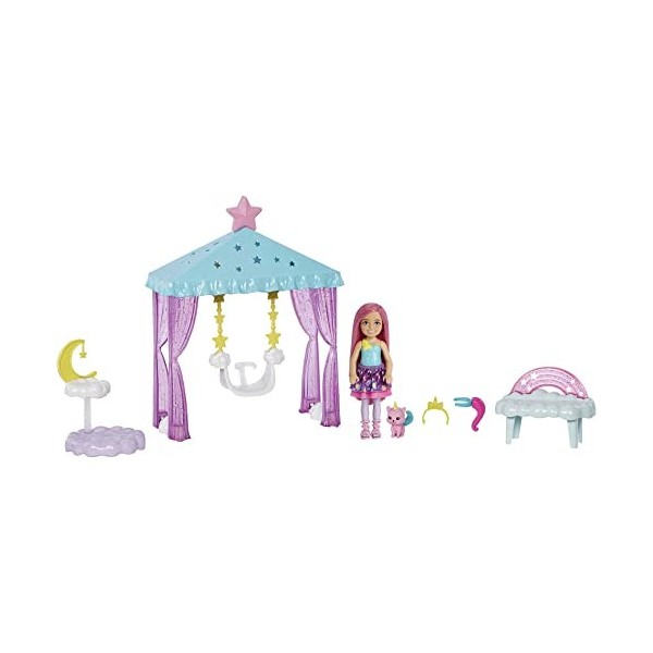 Barbie Coffret Poupée Chelsea Et Figurine Chaton Licorne La Tête Dans Les Étoiles, 3 Éléments De Jeu, Accessoires Thème Licor