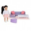 Lori – Mini Doll & Toy Living Room Furniture – 6-inch Doll & Dollhouse Accessories – Sofa, Pouffe, Table, Rug, Pillows – Play