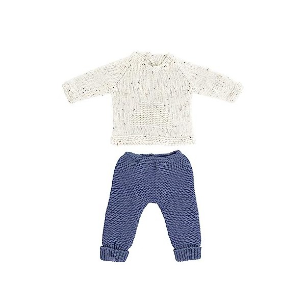 Miniland Ensemble Beige et Bleu en Tricot pour poupée de 40 cm, Pull et Pantalon, Barboteuse et Bonnet fabriqué en Espagne av