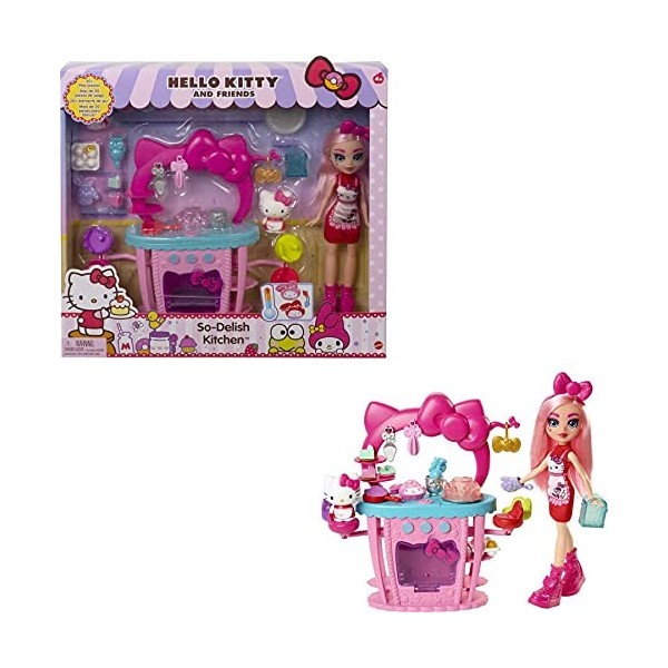 Hello KITTY Sanrio Hello Kitty coffret Cuisine avec figurine et poupée Éclair, 25 accessoires, jouet pour enfant dès 4 ans, G