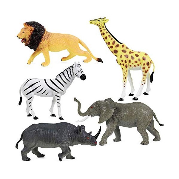 Click N Play Lot de 5 figurines danimaux géantes de 26,7 cm, assortiment de 5 pièces, au design réaliste, animaux sauvages,
