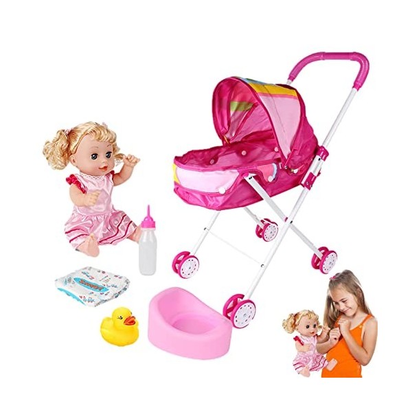 caizhe Baby Doll Nursery Playset, Accessoires pour poupée bébé avec Poussette, Ensemble Poussette poupée Fun Play pour bébés,