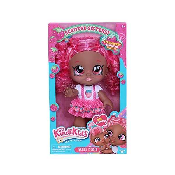 Kindi Kids Berri DLish Strawberry Blossom Scented Big Sister Official 10 inch Toddler Doll with Bobble Head, Big Glitter Eye