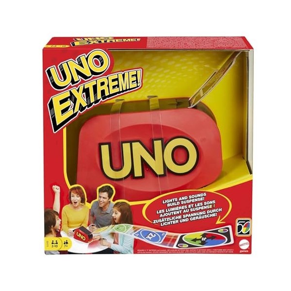 Mattel Games UNO - Extrême - Jeu de Société Familial - Lanceur de Cartes - Effets Lumineux et Sonores - Coup Extrême - 112 Ca