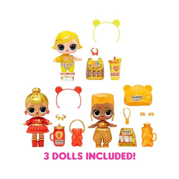 LOL Surprise Loves Mini Sweets Deluxe X Haribo - Goldbears - Comprend 3 Poupées sur Le Thème des Bonbons, des Accessoires Amu