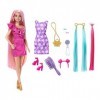 Barbie Poupée Mannequin Ultra Chevelure Poupée aux cheveux blonds arc-en-ciel extra-longs, robe color block à pois, 10 access