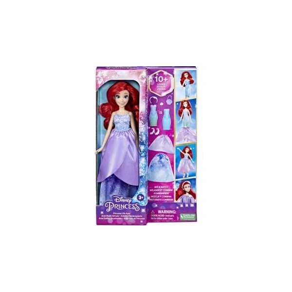 Coffret Ariel la Petite Sirene Multi Tenue + Accessoires - Poupee Mannequin 30 cm - Set pour Disney Princesse + 1 Carte - Fil