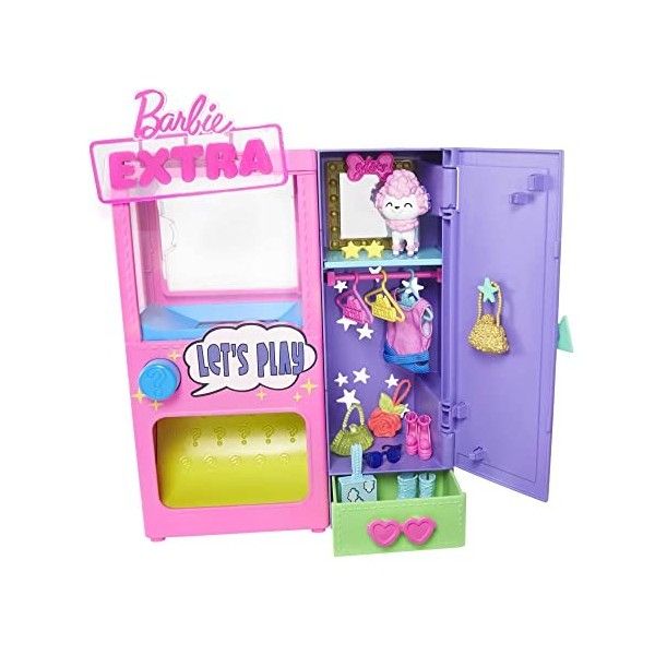 Barbie Extra Coffret Dressing Extra avec 20 éléments de jeu dont 1 Caniche, 1 Armoire et 1 Bouton pour un Choix Surprise d’Ac