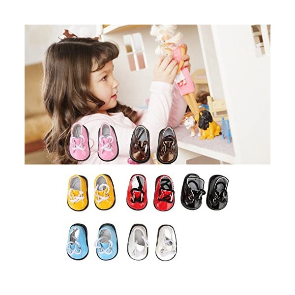 7 Paires De Chaussures de Poupée pour Fille, Chaussures De Poupée Mignonnes En Peluche Articulées En Cuir Brillant, Accessoir