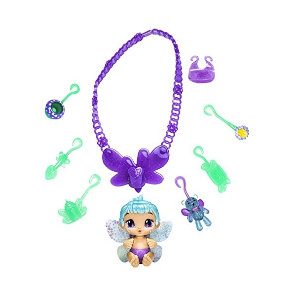 Baby Alive Glo Pixies Minis Carry n Care Necklace - F5844 - Poupée 10cm + Accessoires pailletés - Lilac Pearl