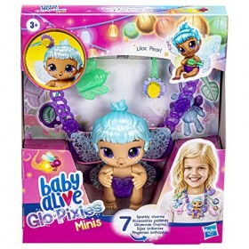 Baby Alive Glo Pixies Minis Carry n Care Necklace - F5844 - Poupée 10cm + Accessoires pailletés - Lilac Pearl