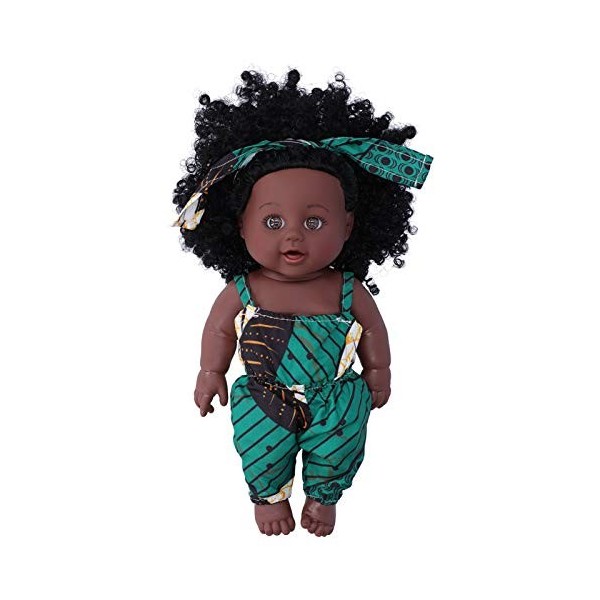 30cm Reborn Baby Dolls Bébé Africain Fille Peau Noire Cheveux Bouclés Vinyle Poupée Enfant Jouet, pour La Maison Q12.042 Dark