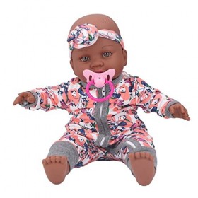 BALRAJ Jolie Poupée De Bébé Nouveau-né, Poupée Africaine De 16 Pouces avec Vêtements, Bandeau, Sucette, Jouet Au Corps Doux, 