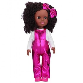 Vakitar 14in Reborn Baby Dolls Africaine Peau Noire Fille Poupée À La Mode Enfant Jouets Cadeau, pour La Maison Rose Red Stra