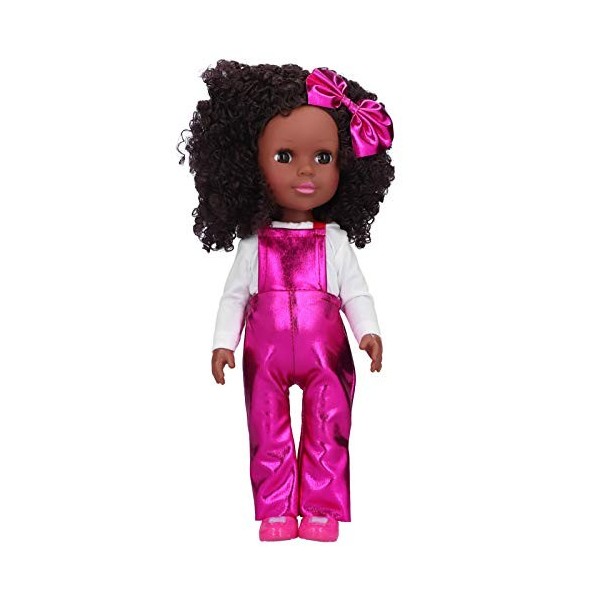 Vakitar 14in Reborn Baby Dolls Africaine Peau Noire Fille Poupée À La Mode Enfant Jouets Cadeau, pour La Maison Rose Red Stra