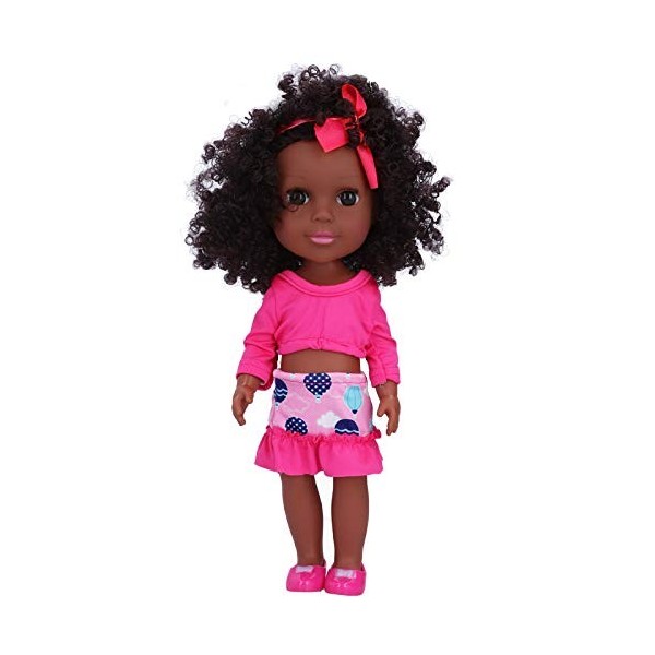 Vakitar 14in Reborn Baby Doll Africaine Fille Noire Poupée Réaliste Bébés Fille Enfant Cadeau Jouets, pour La Maison Rose Red