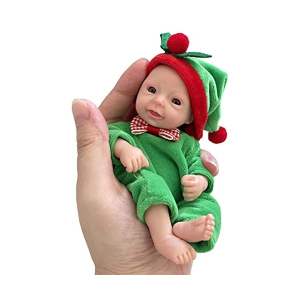 PW TOOLS 5,9 Pouces Reborn Baby Dolls, Reborn Baby Dolls avec Chapeau et Vêtements de Noël, Poupée Miniature en Silicone Soup