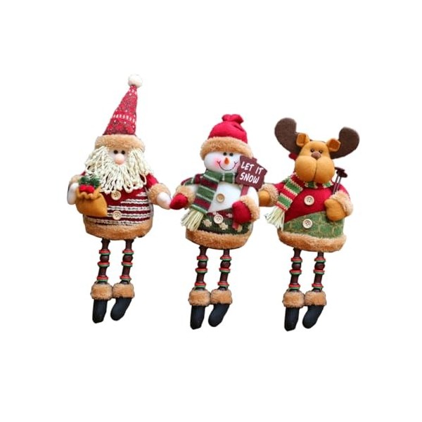 Totority 3Pc Gardiens DÉtagère avec Jambes Pendantes Figurines De Noël Poupée Assise De Noël Ornement De Noël Longues Jambes
