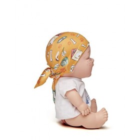 Juegaterapia | Poupée Baby Pelón | Avec un mouchoir conçu par Teresa avec une impression dos, de cabines et de chiens | Joue