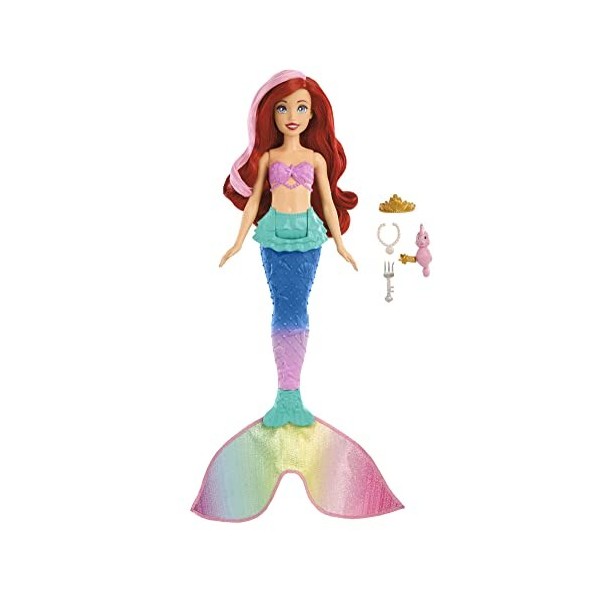 Disney Princess Jouet Aquatique Poupée Ariel La Petite Sirène Nageuse Et Figurine Hippocampe, Avec Cheveux Et Queue De Sirène