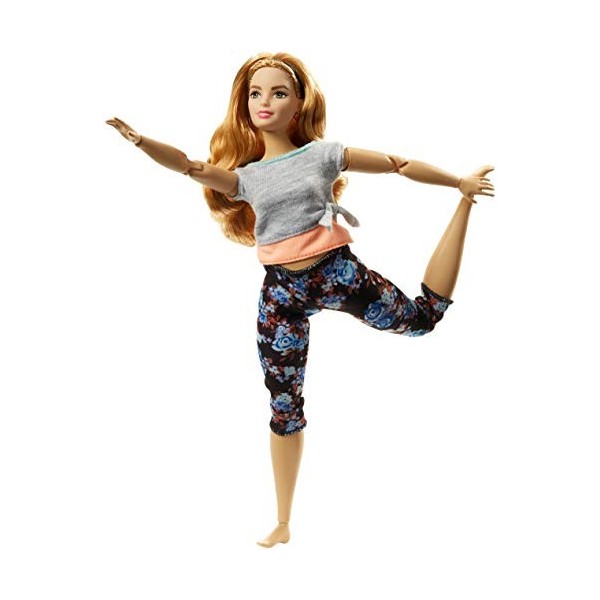 Barbie Made to Move poupée articulée Fitness ultra flexible rousse, legging à fleurs bleues et 22 points darticulations, jou