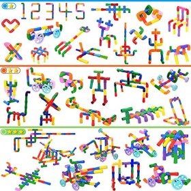 SIENIANLINE Jouets de Tube de Tuyau, 96 pièces Classic Building Blocks Construction Assemblage Jouets avec Roues et Plaque de