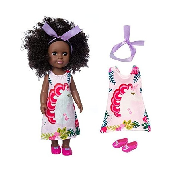 Aeromdale Poupée noire de 35,6 cm avec robe longue, costume pour enfants, vacances, cadeau danniversaire, C