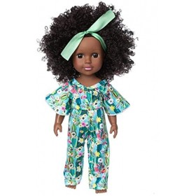 Aeromdale Poupée afro-américaine noire de 35,6 cm avec combinaison, vêtements pour filles, cadeau danniversaire - B