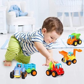 TINOTEEN Voiture Jouets pour Bébé, Jouet à Friction pour Garcon Fille Enfants de 1 2 3 Ans,Set de 4 avec Tracteur,Bulldozer,M