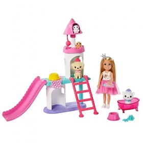 Barbie Princess Adventure coffret Soin des Animaux avec mini-poupée Chelsea blonde, 4 figurines animaux et accessoires, jouet