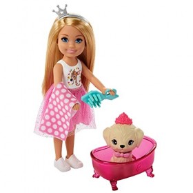 Barbie Princess Adventure coffret Soin des Animaux avec mini-poupée Chelsea blonde, 4&nbsp;figurines animaux et accessoires, jouet