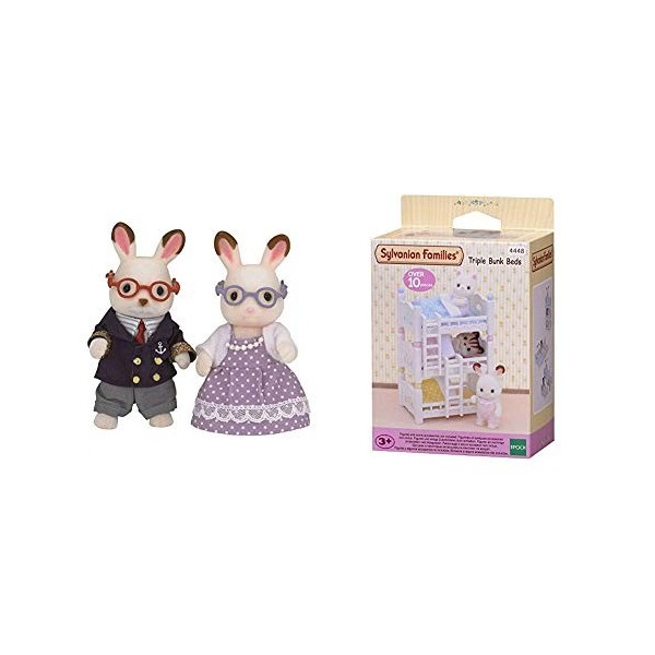 Sylvanian-Les Grands-Parents Lapin Chocolat Families Mini-poupées et Figurines, 5190, Multicolore & Triple Bunk Beds Families