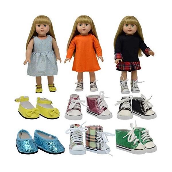The New York Doll Collection 6 Paires Chaussures de Poupée et Baskets - sadapte 18 Pouces / 46 cm Poupées - Style 1 Chauss