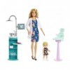 Coffret pour Barbie Dentiste avec sa patiente Blonde + Accessoires - Set Poupee Mannequin + 1 Carte Animaux