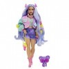 Barbie Poupée Barbie Extra avec koala, vêtements et accessoires, cheveux lavande ondulés, pull avec motif papillon coloré, bo