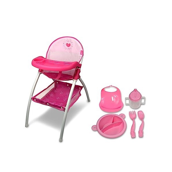 ANIVIA Chaise Haute pour poupées, Chaise Haute pour poupées jusquà 16 avec Assiette à dîner Jouet, Rose