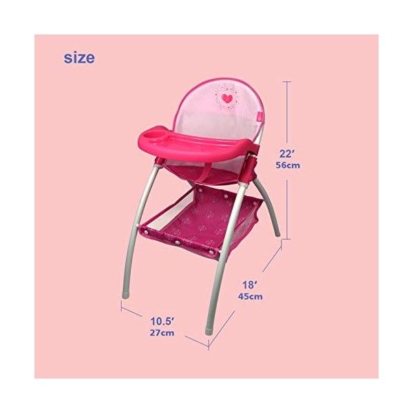 ANIVIA Chaise Haute pour poupées, Chaise Haute pour poupées jusquà 16 avec Assiette à dîner Jouet, Rose