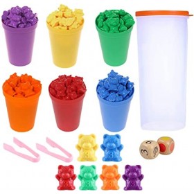 Ucradle 71Pcs Ensemble Jouets pour Comptage et Tri Numéros dActe Compter Les Ours avec Tasses Jeu de Tri Jouet Montessori Ap