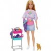 Barbie - Poupée styliste Barbie "Malibu" et 14 accessoires, thème coiffure et maquillage avec chiot et chariot de stylisme, H