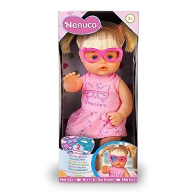 Nenuco - Lunettes, poupée avec Lunettes et Cheveux blonds avec Queue de Cheval, Comprend 3 Patchs de Couleur et Robe, 2 Ans, 