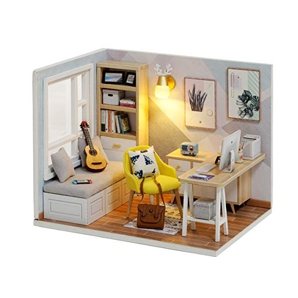 Miniature avec des Meubles de Maison de poupée, CUTEROOM Maison Miniature a Construire kit DIY Dollhouse en Bois Ainsi Que la