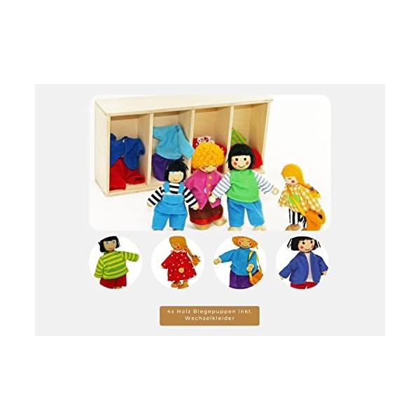 VDP Famille de poupées – Poupées pliées – Poupée de jeu pour maison de poupée en bois à partir de 3 – Poupée cintrée en bois 