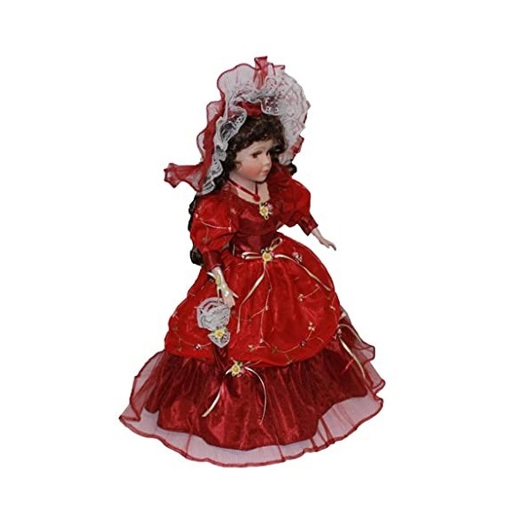 Hellery en Porcelaine Victorienne de 40 Cm avec Décor Daffichage Maison de Chapeau de Robe de Cour Rouge