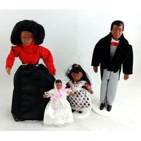 Town Square Miniatures Miniature de Maison de Poupées Victorienne Noir Famille de 4 People Pliable Positionnable 1:12